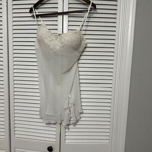 Linea Donatella Sheer White Beaded Chemise Lingerie Babydoll Sz L Honeymoon‎